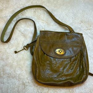 Fossil Key-per Olive Leather Crossbody Bag